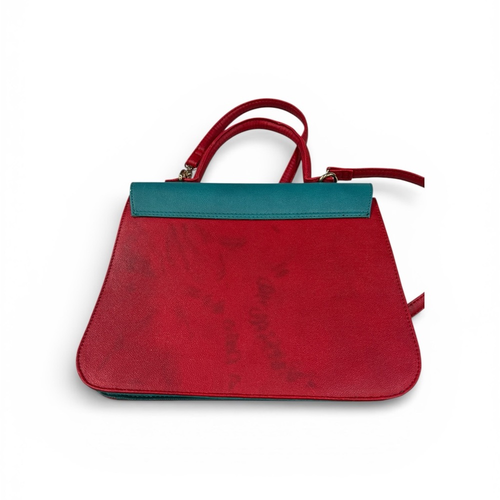 Elvy Colorblock Leather Crossbody Satchel Teal & Red - Picture 9 of 11